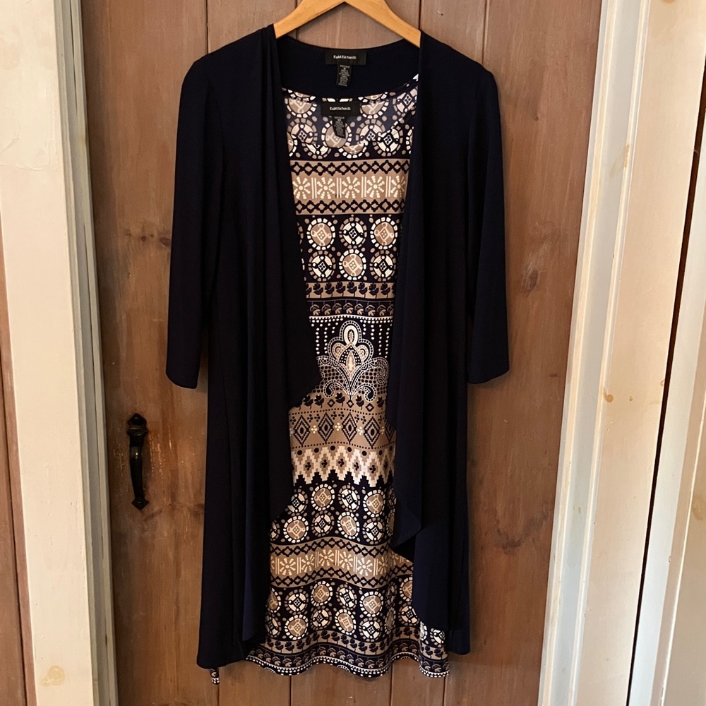 2-Pc R&M Richards Navy and Cream Midi Dress
